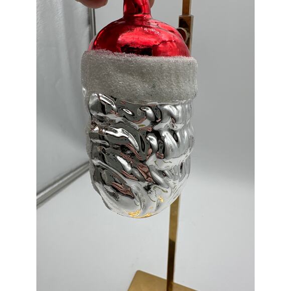 Vintage Mercury Glass Santa Claus Christmas Ornament Mica Red Silver White 4" - Picture 6 of 8